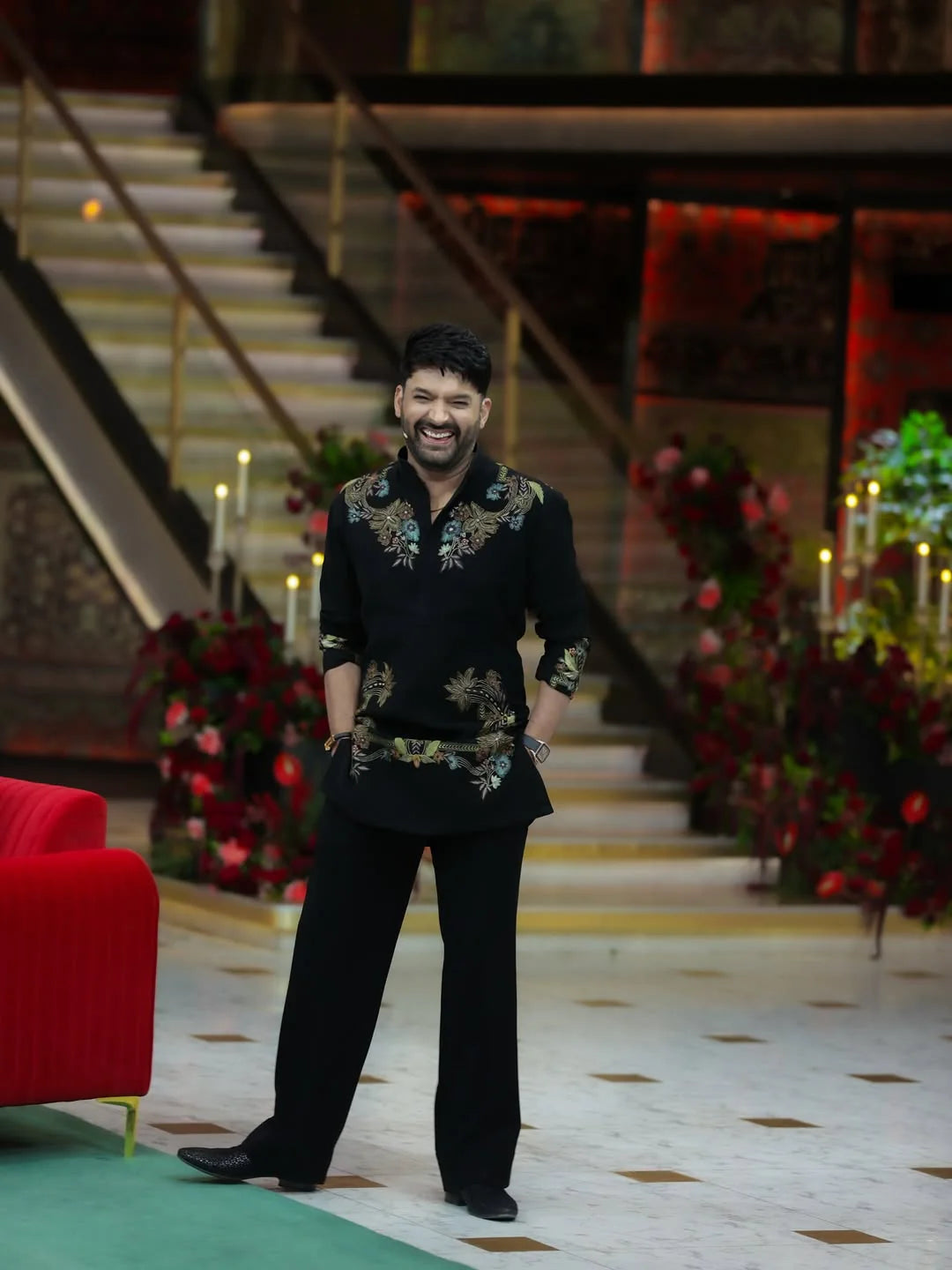 Blossom Black Adition Kurta Set With Embroidery