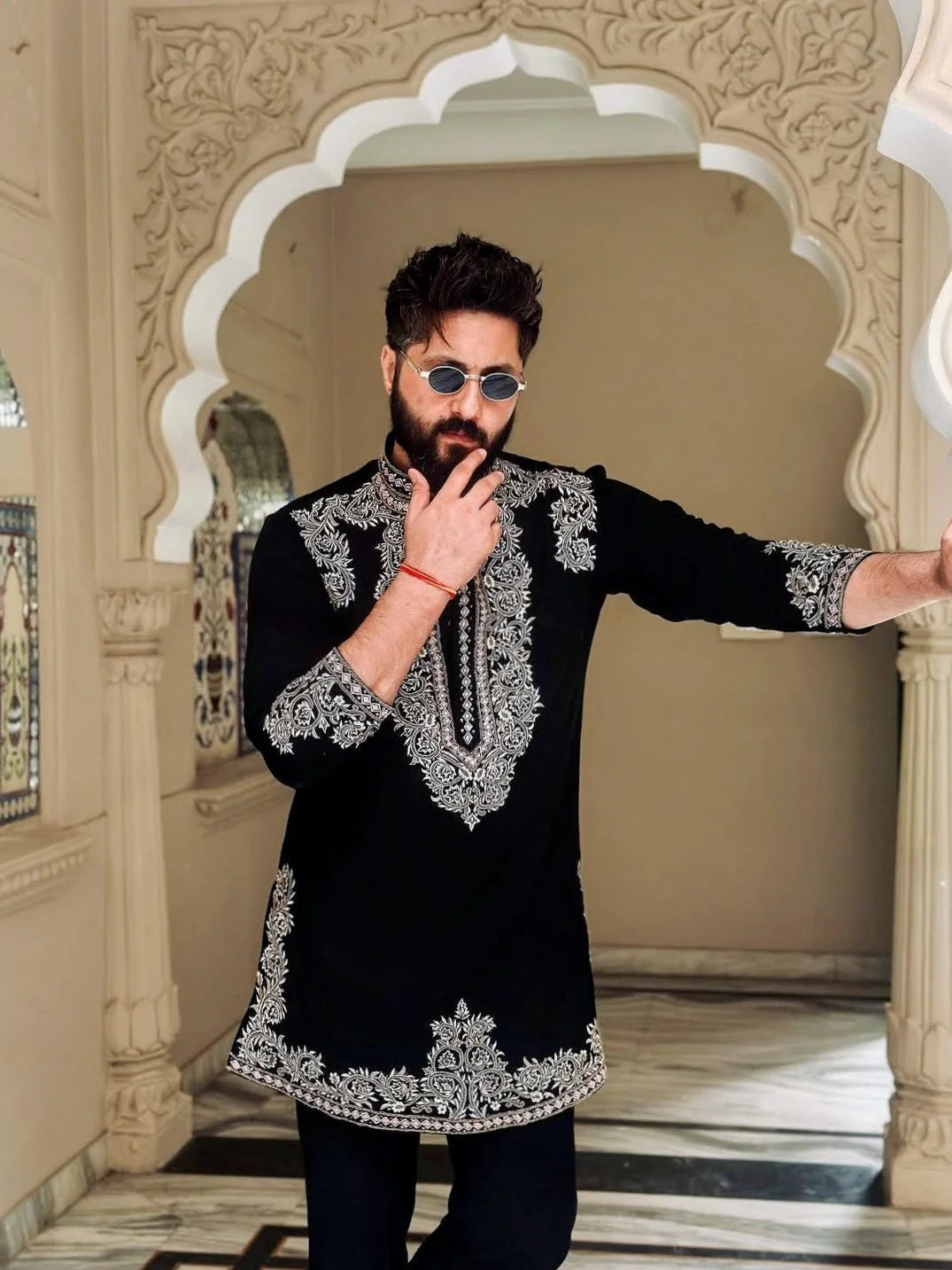 Black Antique Viscose Kurta Full Set With Embroidery