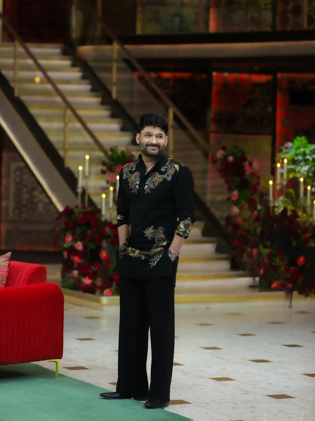 Blossom Black Adition Kurta Set With Embroidery