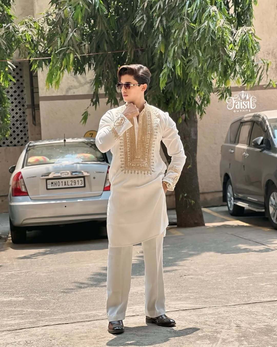Designer Lux Embroidered Kurta With Pant Set