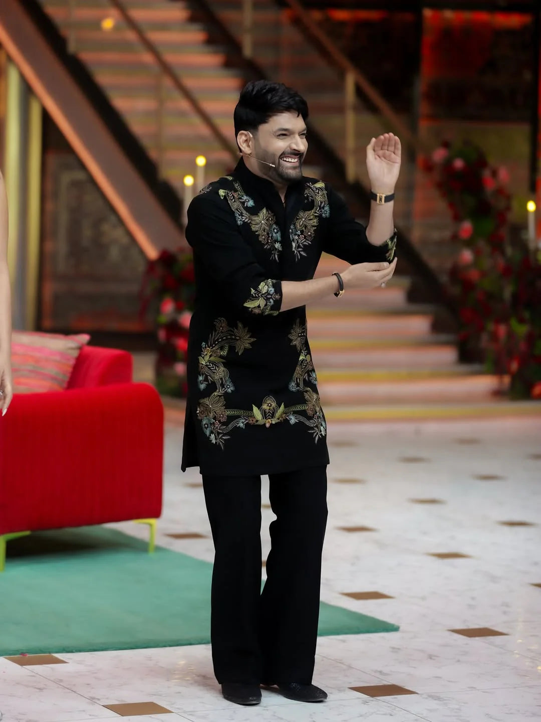 Blossom Black Adition Kurta Set With Embroidery