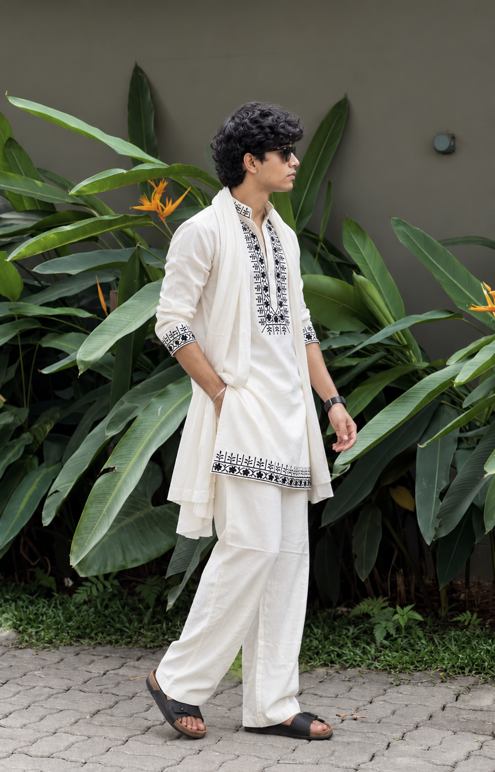 Off White Black Hand Embroidery Work designer kurta
