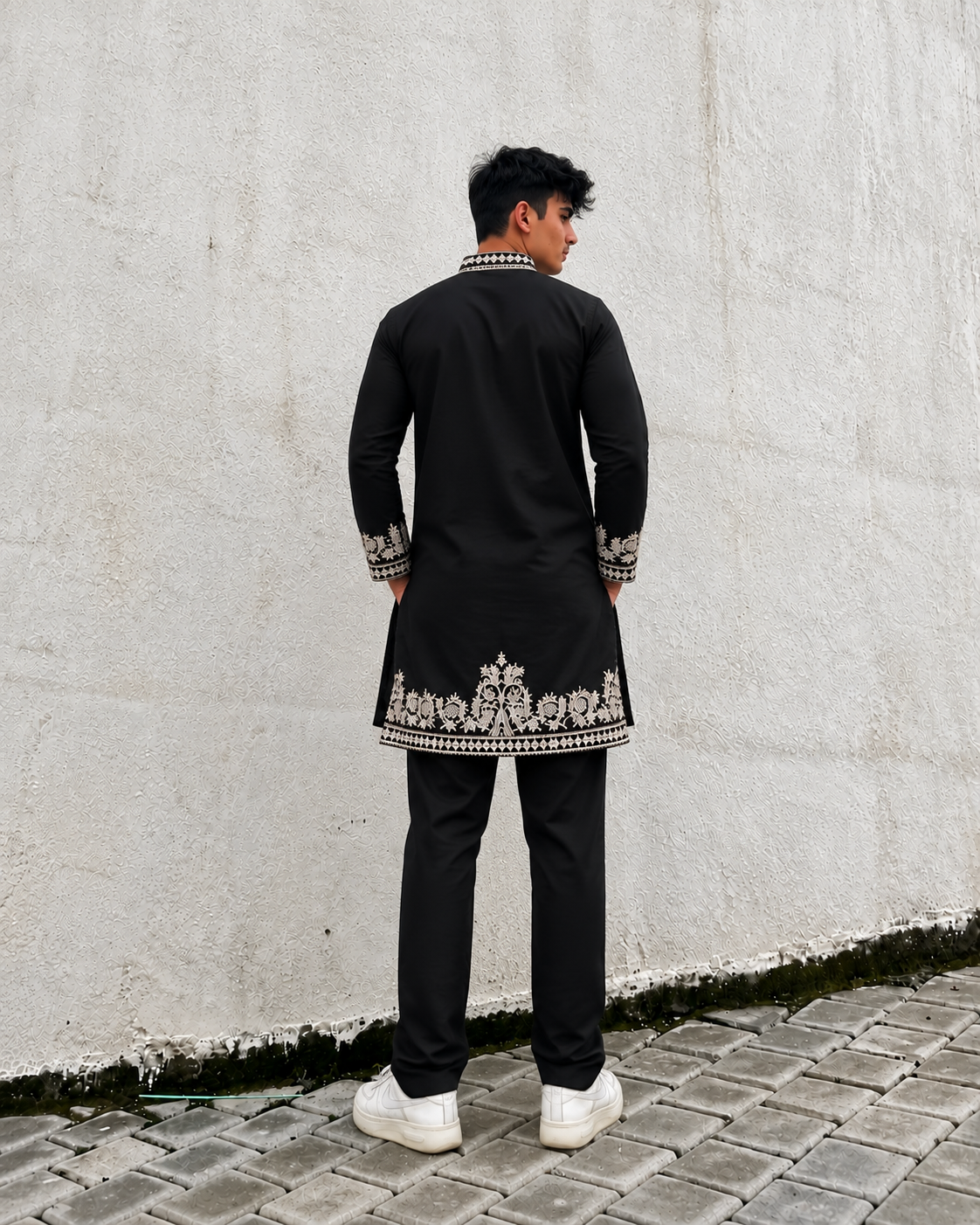 Black Antique Viscose Kurta Full Set With Embroidery