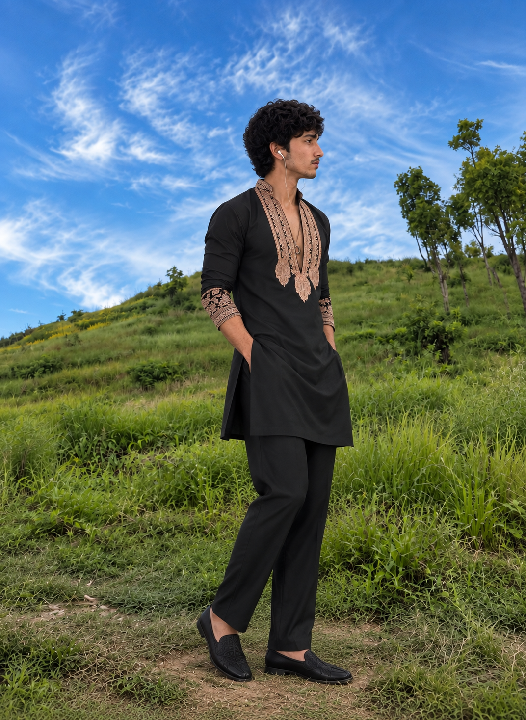 Z Black & Gold Celebrities Tilla Placket Kurta Pant Set