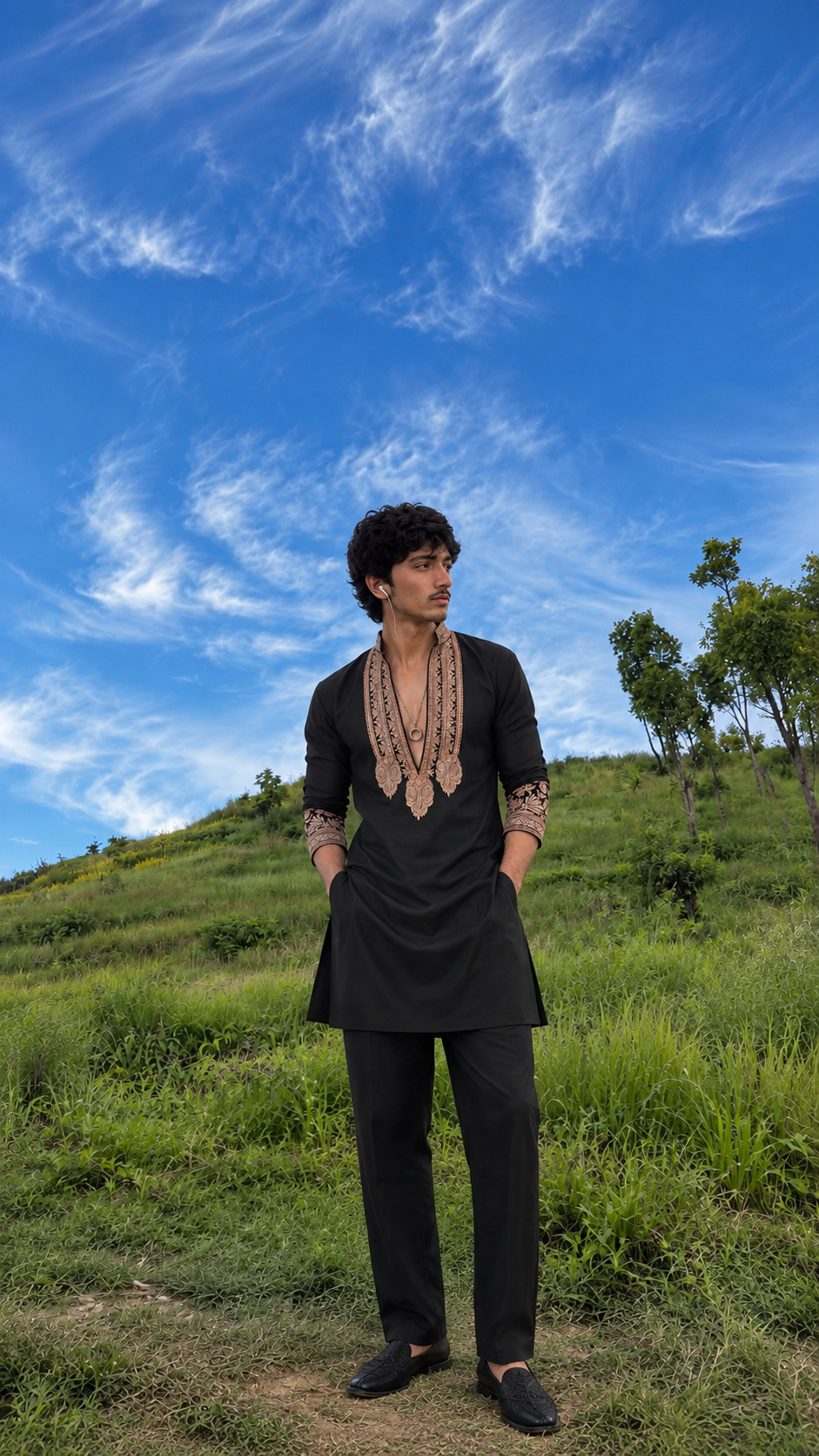 Z Black & Gold Celebrities Tilla Placket Kurta Pant Set