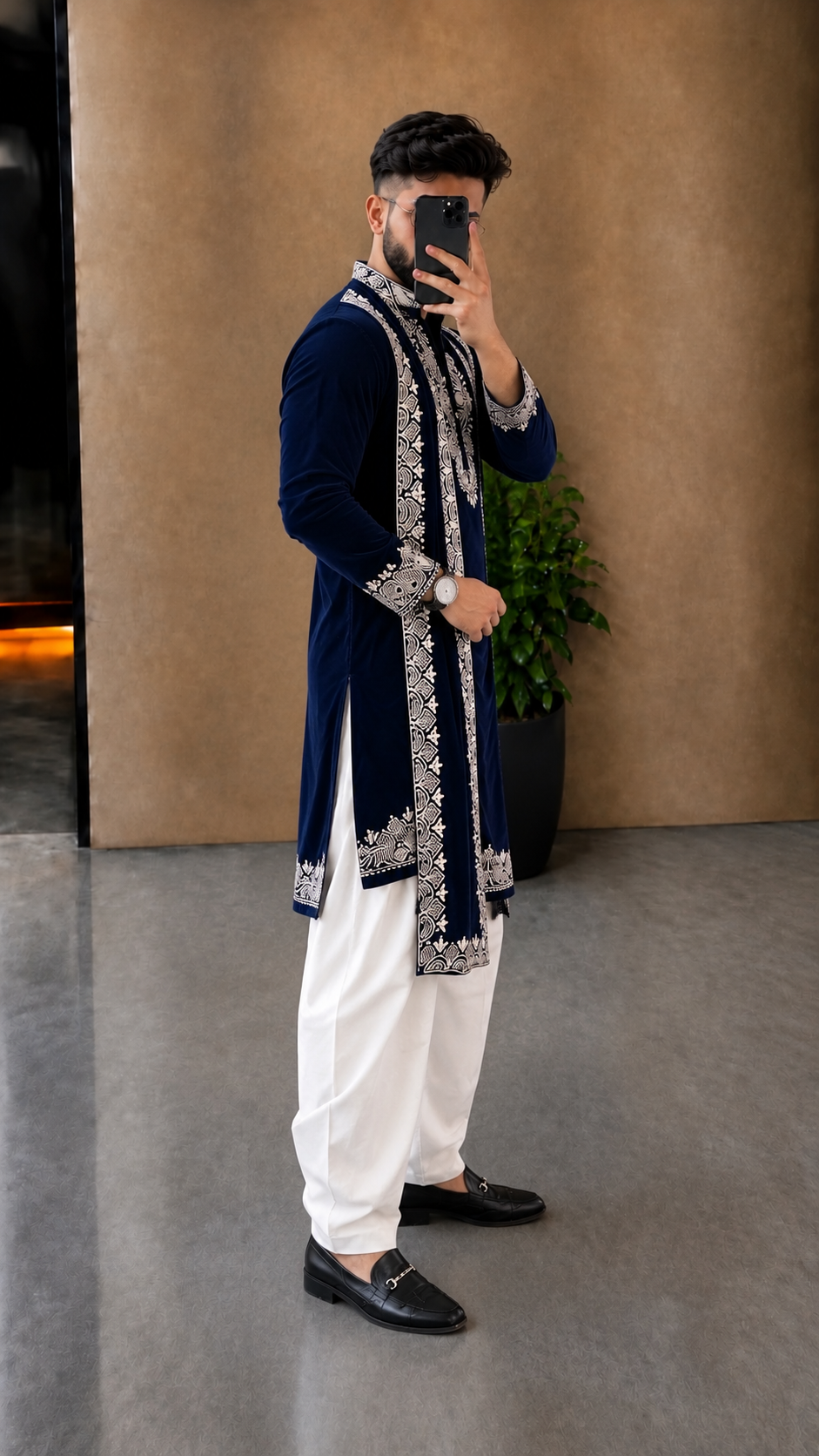 Black Regal Silk Embroidery Kurta Pajama With Dupatta Set