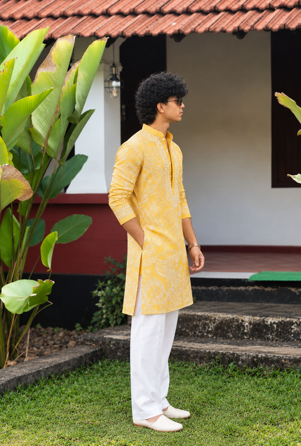 Yellow Mustard Parrot Chanderi Full Heavy Embroidery Kurta Pant Set