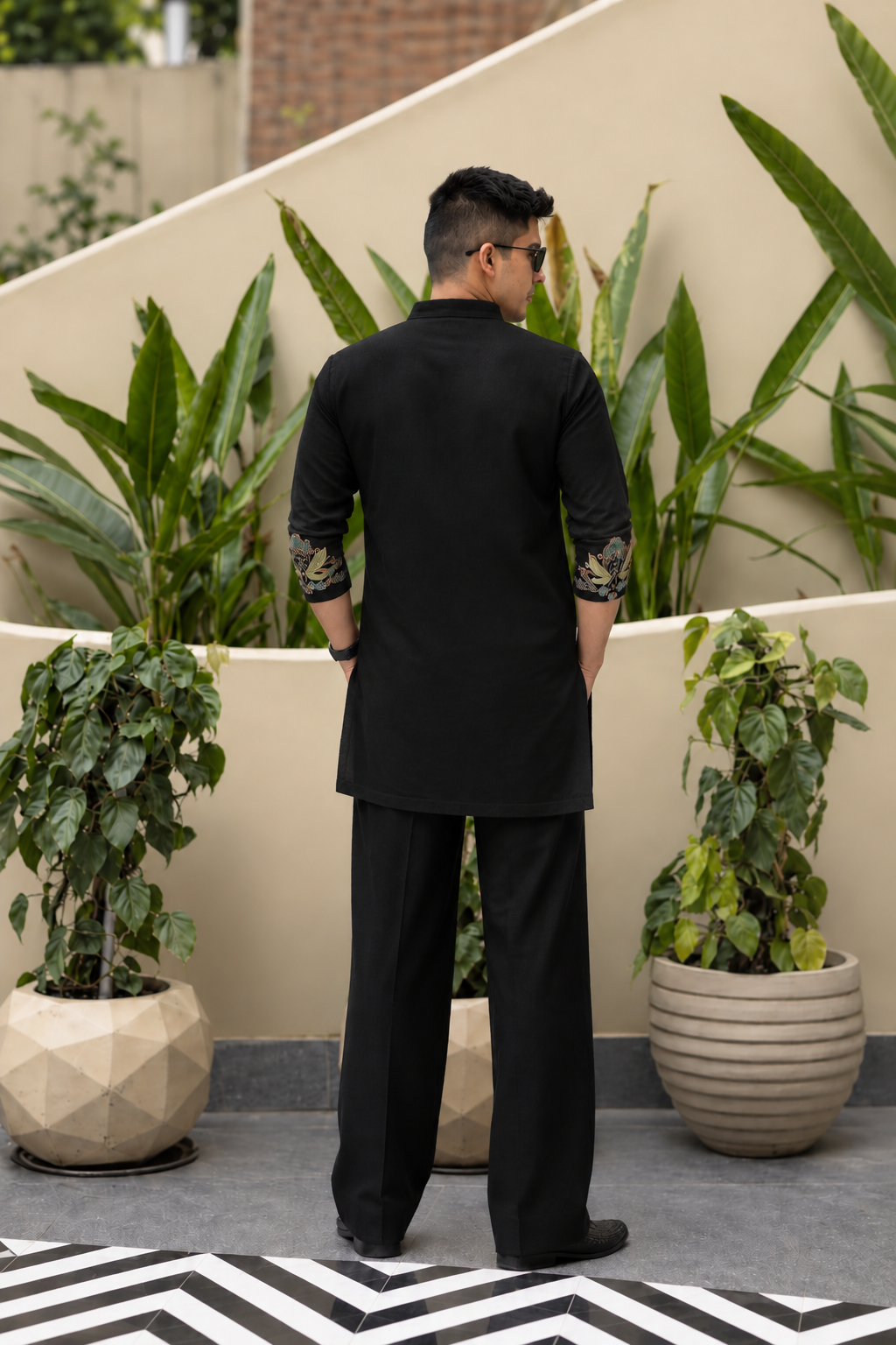 Blossom Black Adition Kurta Set With Embroidery