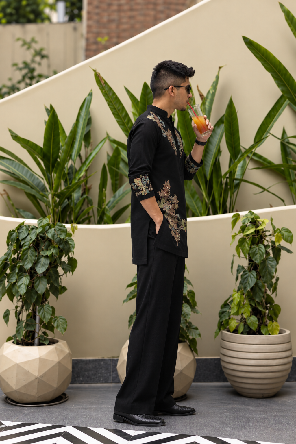 Blossom Black Adition Kurta Set With Embroidery