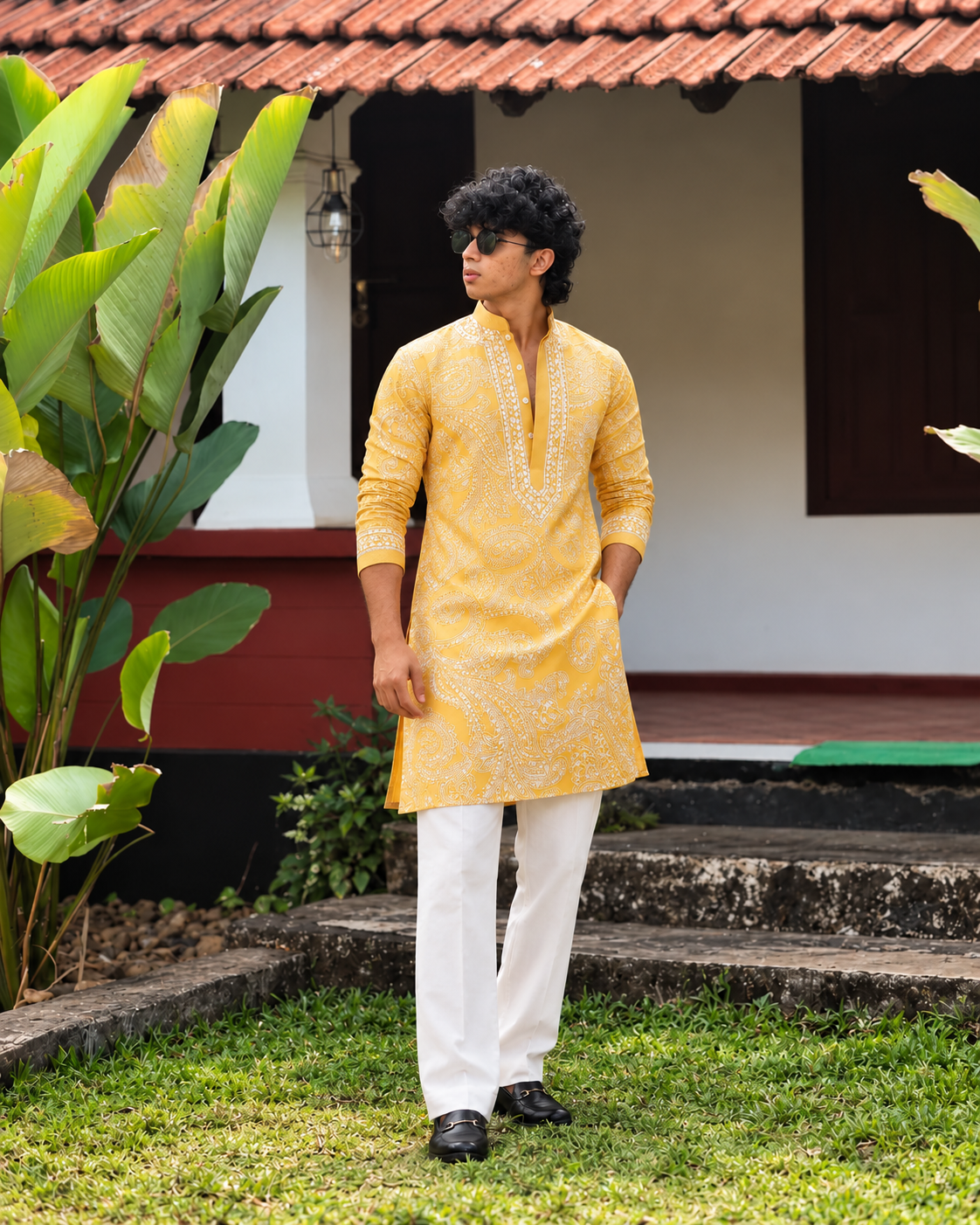 Yellow Mustard Parrot Chanderi Full Heavy Embroidery Kurta Pant Set