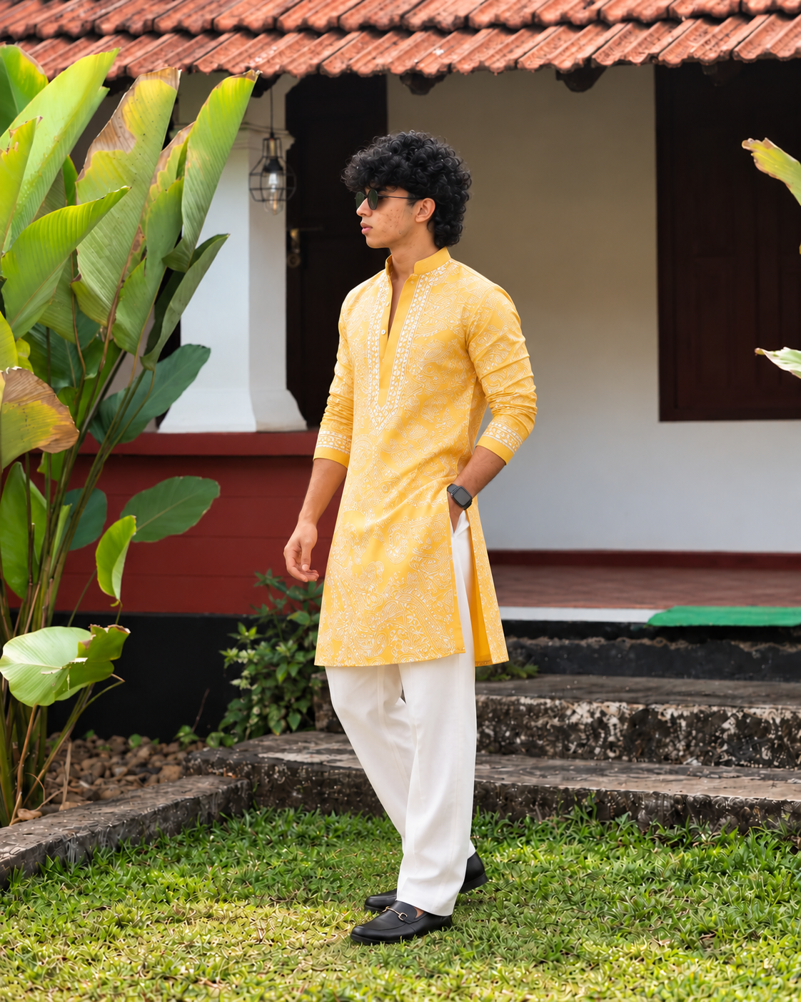 Yellow Mustard Parrot Chanderi Full Heavy Embroidery Kurta Pant Set