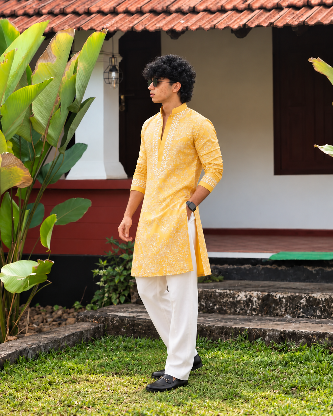 Yellow Mustard Parrot Chanderi Full Heavy Embroidery Kurta Pant Set