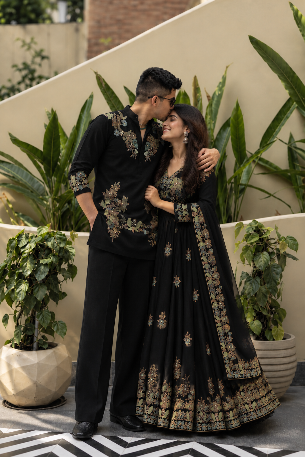 Blossom Black Adition Kurta Set With Embroidery