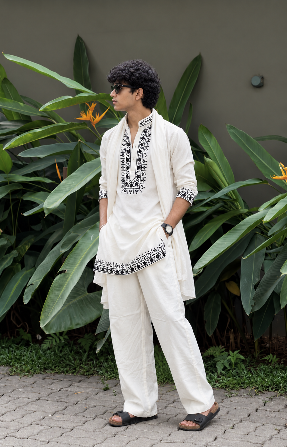Off White Black Hand Embroidery Work designer kurta