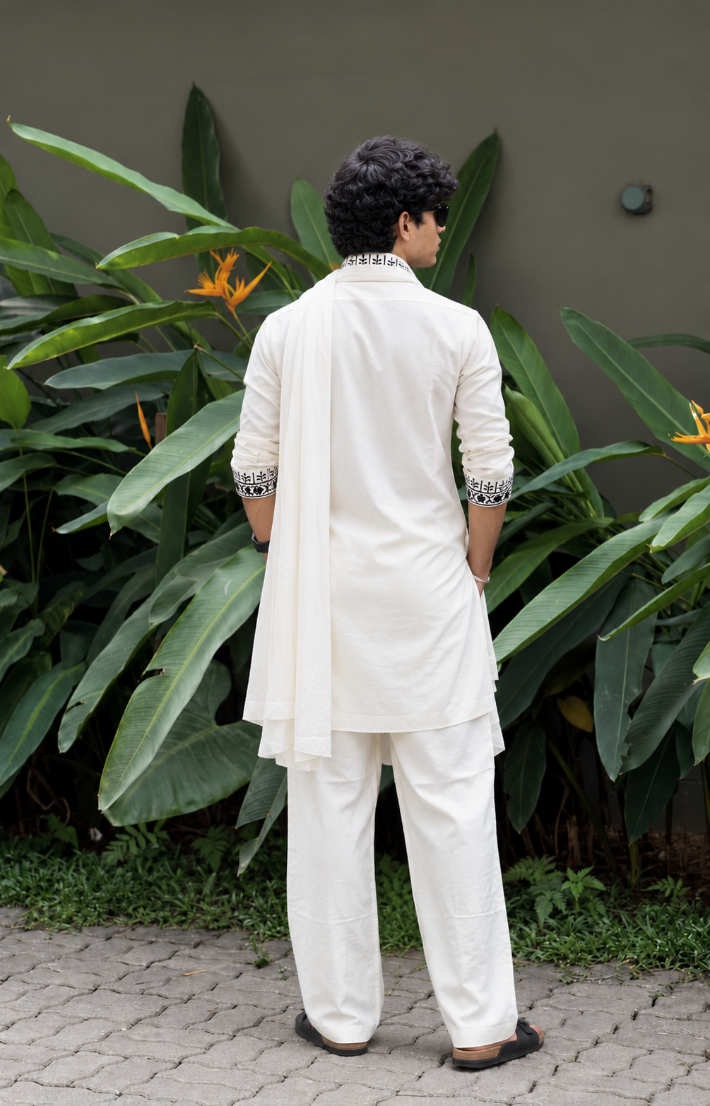 Off White Black Hand Embroidery Work designer kurta