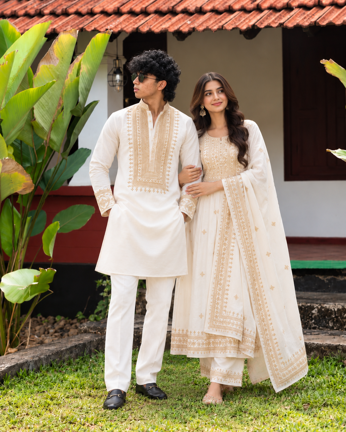 Designer Lux Embroidered Kurta With Pant Set